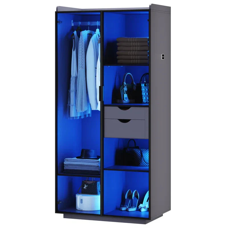 2-Door Wardrobe Armoire with LED Lights