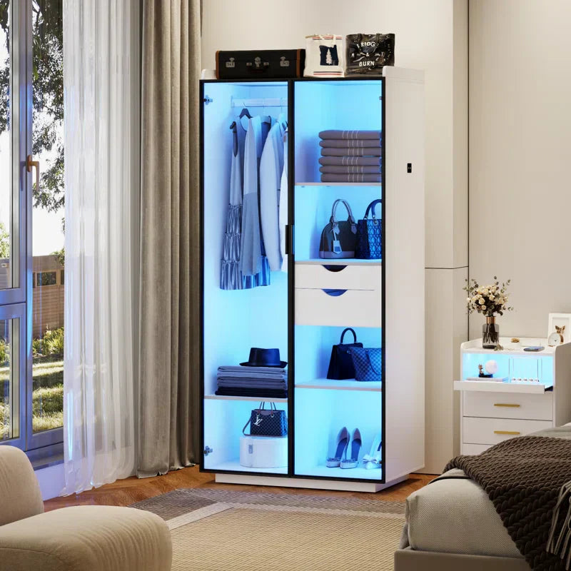 2-Door Wardrobe Armoire with LED Lights