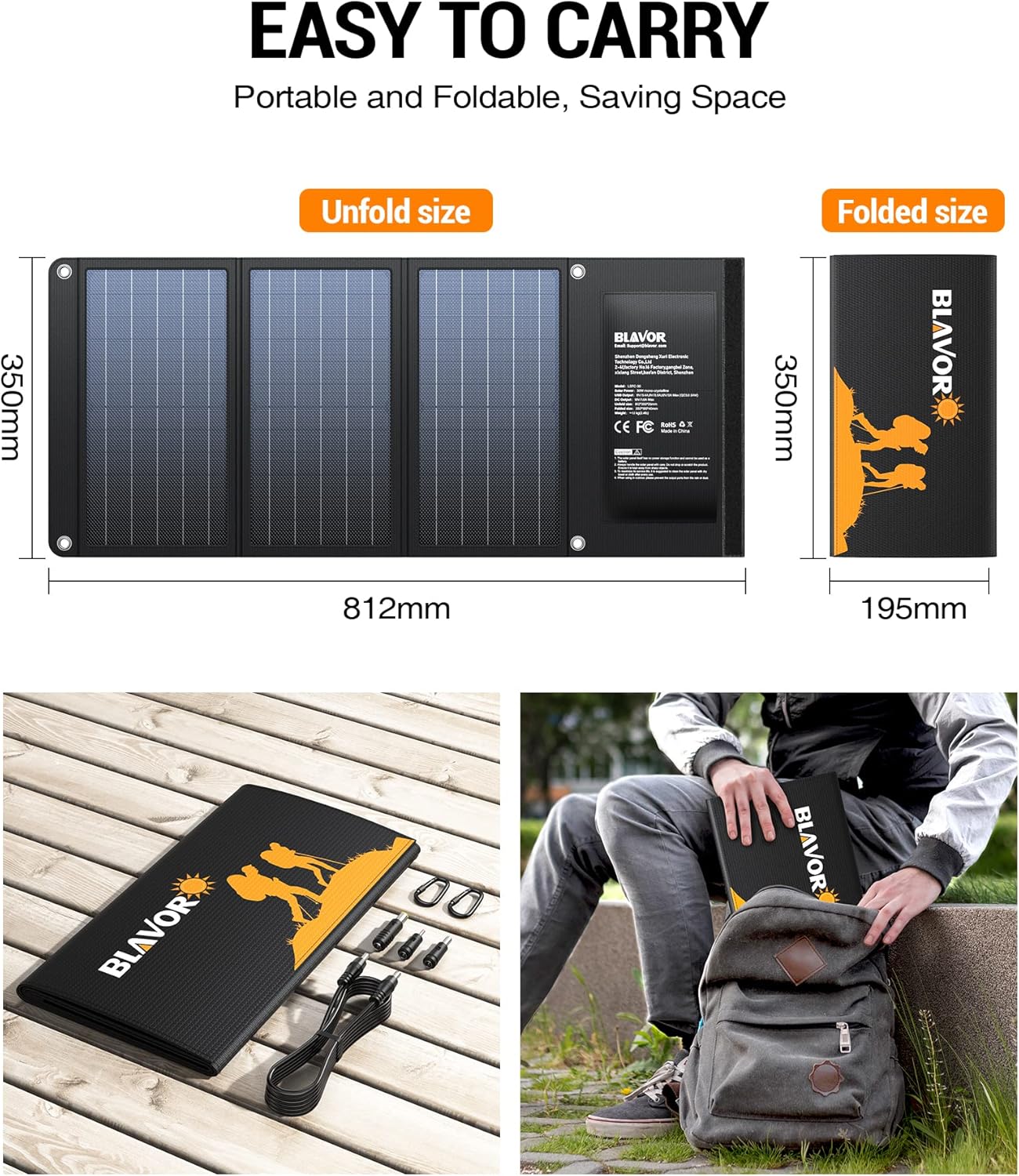 Foldable Solar Panel Charger with USB-C &amp; USB-A Outputs